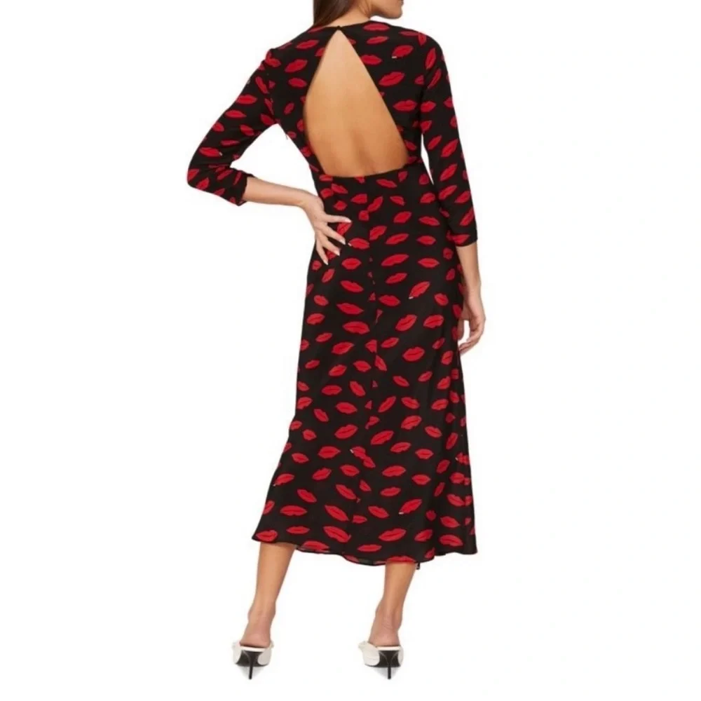 RIXO RTR Black Dress with Red Lip Print - Picture 2 of 8